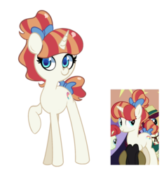 Size: 1500x1600 | Tagged: safe, artist:turtlefarminguy, booth barker, cherry cola, cherry fizzy, rainberry, rainbow stars, pony, unicorn, g4, bow, male, picture-in-picture, raised hoof, screencap reference, simple background, solo, tail bow, transparent background
