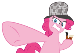 Size: 7040x4926 | Tagged: safe, artist:jhayarr23, pinkie pie, earth pony, pony, g4, secrets and pies, absurd resolution, deerstalker, detective, female, hat, mare, pipe, sherlock holmes, sherlock pie, simple background, solo, transparent background, underhoof, vector