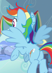Size: 479x668 | Tagged: safe, screencap, rainbow dash, pegasus, pony, g4, secrets and pies, bedroom, butt, female, flying, mare, messy mane, plot, solo, spread wings, wings