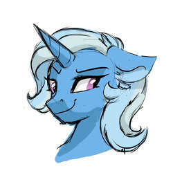Size: 3000x3000 | Tagged: dead source, safe, artist:scarletskitty12, trixie, pony, unicorn, g4, bust, female, floppy ears, high res, mare, simple background, sketch, smiling, smirk, solo, white background