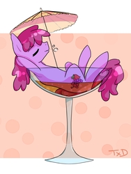 Size: 1200x1600 | Tagged: safe, artist:thexenagaia, berry punch, berryshine, earth pony, pony, g4, alcohol, cocktail glass, cocktail umbrella, cup, cup of pony, drunk, female, martini, micro, solo