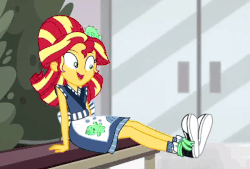 Size: 600x405 | Tagged: safe, screencap, sunset shimmer, puffer fish, equestria girls, g4, good vibes, my little pony equestria girls: summertime shorts, animated, apron, clothes, converse, cute, female, gif, happy, shimmerbetes, shoes, sneakers, solo, sunset sushi