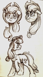 Size: 1660x2971 | Tagged: safe, artist:smirk, applejack, earth pony, pony, g4, :t, doodle, female, looking back, mare, monochrome, pen, raised hoof, sketch, solo, traditional art