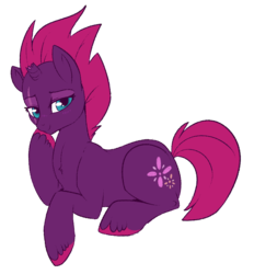 Size: 750x807 | Tagged: safe, artist:lulubell, fizzlepop berrytwist, tempest shadow, pony, unicorn, g4, my little pony: the movie, blushing, broken horn, cute, cutie mark, eye scar, female, horn, mare, scar, smiling, solo, tempest's cutie mark, unshorn fetlocks