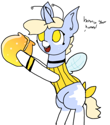 Size: 1054x1200 | Tagged: safe, artist:nootaz, oc, oc only, oc:nootaz, pony, unicorn, animal costume, bee costume, clothes, costume, food, honey, simple background, solo, transparent background