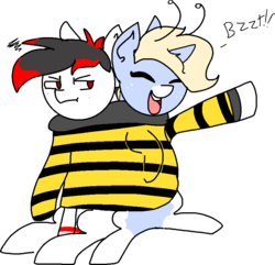Size: 846x816 | Tagged: safe, artist:nootaz, oc, oc only, oc:nootaz, oc:tiorafa, pony, pony town, animal costume, bee costume, clothes, costume, get along shirt, simple background, transparent background