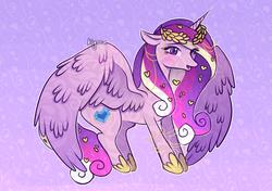 Size: 1109x779 | Tagged: safe, artist:kiyoon, princess cadance, alicorn, pony, g4, blushing, female, heart, laurel wreath, mare, solo