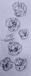 Size: 1319x3198 | Tagged: safe, artist:binkyt11, derpibooru exclusive, oc, oc only, oc:nurse bloodlust, pony, unicorn, :o, beauty mark, blushing, bust, cringing, crying, expressions, female, looking up, mare, monochrome, open mouth, portrait, puffy cheeks, traditional art