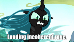 Size: 640x360 | Tagged: safe, screencap, queen chrysalis, changeling, changeling queen, totally legit recap, g4, to where and back again, angry, animated, female, former queen chrysalis, gif, image macro, loading, loading screen, meme, rage, solo