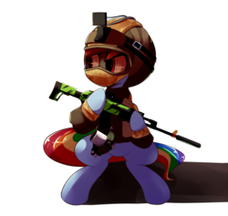 Size: 2639x2500 | Tagged: safe, artist:luxaestas, rainbow dash, pony, ak-12, commission, female, goggles, gun, helmet, mare, multicolored hair, rainbow six siege, rifle, simple background, solo, weapon