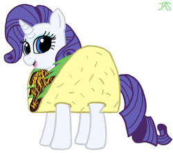 Size: 500x442 | Tagged: safe, artist:jas, rarity, pony, g4, clothes, costume, female, food, solo, taco