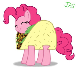 Size: 540x480 | Tagged: safe, artist:jas, pinkie pie, earth pony, pony, g4, clothes, costume, female, food, solo, taco