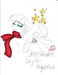 Size: 1024x1320 | Tagged: safe, artist:crystalizedflames, oc, oc only, pegasus, pony, clothes, female, mare, partial color, scarf, solo, traditional art