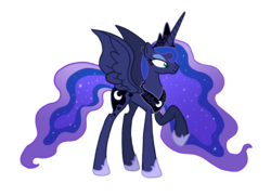 Size: 1750x1264 | Tagged: safe, artist:flipwix, princess luna, alicorn, pony, the flutterby effect, g4, alternate universe, ethereal mane, female, hoof shoes, older, raised hoof, simple background, solo, spread wings, transparent background, ultimate luna, wings