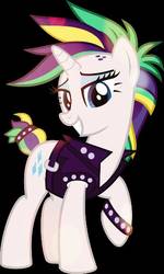 Size: 346x575 | Tagged: safe, artist:lauraselenaantonia, rarity, pony, g4, it isn't the mane thing about you, alternate hairstyle, black background, female, punk, raised hoof, raripunk, simple background, solo