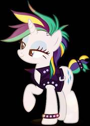 Size: 377x528 | Tagged: safe, artist:lauraselenaantonia, rarity, pony, g4, it isn't the mane thing about you, alternate hairstyle, black background, female, punk, raised hoof, raripunk, simple background, solo