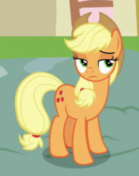Size: 243x309 | Tagged: safe, screencap, applejack, earth pony, pony, g4, secrets and pies, cropped, female, mare, raised eyebrow, solo