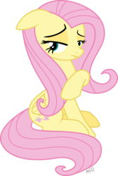 Size: 3951x5897 | Tagged: safe, artist:abadcookie, fluttershy, pegasus, pony, g4, absurd resolution, bored, female, floppy ears, lidded eyes, mare, raised hoof, simple background, sitting, solo, transparent background, vector