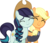 Size: 4535x3856 | Tagged: safe, artist:ironm17, applejack, coloratura, earth pony, pony, g4, my little pony: friendship is magic, the mane attraction, applejack's hat, clothes, clothes swap, cowboy hat, dress, eyes closed, female, hat, mare, nudging, rara, simple background, smiling, snuggling, transparent background, vector