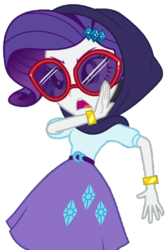 Size: 403x600 | Tagged: safe, artist:thebar, rarity, equestria girls, equestria girls specials, g4, my little pony equestria girls: dance magic, belt, bracelet, clothes, cutie mark, cutie mark on clothes, female, gem, glasses, headscarf, jewelry, open mouth, scarf, shawl, simple background, skirt, solo, spying, transparent background, whispering