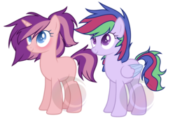 Size: 6592x4640 | Tagged: safe, artist:eclispeluna, oc, oc only, pegasus, pony, unicorn, absurd resolution, female, half-siblings, magical lesbian spawn, mare, offspring, parent:pinkie pie, parent:rainbow dash, parent:starlight glimmer, parents:glimmerdash, parents:glimmerpie