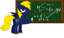 Size: 7000x4193 | Tagged: safe, artist:xenoneal, oc, oc only, oc:navy numbers, pony, absurd resolution, arithmetic, chalk, chalkboard, male, math, simple background, solo, stallion, transparent background