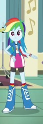 Size: 200x574 | Tagged: safe, screencap, rainbow dash, equestria girls, g4, my little pony equestria girls: rainbow rocks, boots, clothes, compression shorts, cropped, female, jacket, looking at you, shoes, skirt, solo