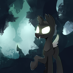 Size: 5000x5000 | Tagged: safe, artist:luxaestas, oc, oc only, changeling, absurd resolution, changeling oc, commission, fangs, glowing eyes, raised hoof, solo, white changeling