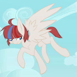 Size: 1024x1024 | Tagged: safe, artist:uniquecolorchaos, oc, oc only, pegasus, pony, cloud, female, flying, looking offscreen, mare, sky, solo