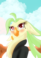 Size: 2480x3507 | Tagged: safe, artist:rengam, captain celaeno, bird, anthro, g4, my little pony: the movie, blushing, bust, female, high res, portrait, solo