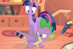 Size: 3567x2393 | Tagged: safe, artist:porygon2z, spike, twilight sparkle, alicorn, dragon, pony, g4, book, camera, female, golden oaks library, high res, male, mare, selfie, simpsons did it, the simpsons, twilight sparkle (alicorn)