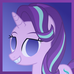 Size: 1751x1751 | Tagged: safe, artist:sketchmcreations, starlight glimmer, pony, unicorn, g4, empty eyes, female, looking at you, mare, no pupils, raised eyebrow, sharp teeth, smiling, solo, teeth, vector