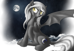 Size: 3600x2500 | Tagged: safe, artist:lightly-san, oc, oc only, oc:star light(bat), bat pony, cloud, high res, moon, solo