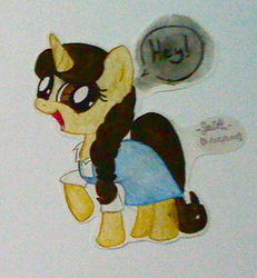 Size: 485x525 | Tagged: safe, artist:beetrue, oc, oc only, oc:faithful melody, pony, unicorn, clothes, dress, female, mare, solo, traditional art