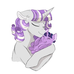 Size: 2000x2000 | Tagged: dead source, safe, artist:scarletskitty12, twilight sparkle, twilight velvet, pony, unicorn, g4, baby, baby pony, babylight sparkle, cute, duo, eyes closed, female, filly, filly twilight sparkle, floppy ears, fluffy, foal, high res, holding a pony, horn, loving mother, mama velvet, mare, mother and daughter, motherly, motherly love, simple background, smiling, twiabetes, unicorn twilight, velvetbetes, white background, younger