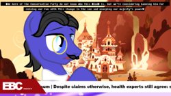 Size: 1280x720 | Tagged: safe, artist:aaronmk, oc, oc only, bbc, british, canterlot, facial hair, monocle, moustache, news, subtitles, talking