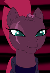 Size: 487x707 | Tagged: safe, artist:mosty, derpibooru exclusive, tempest shadow, pony, unicorn, g4, my little pony: the movie, beautiful, broken horn, bust, eye scar, female, horn, mare, portrait, pretty pretty tempest, scar, smiling, solo, when she smiles