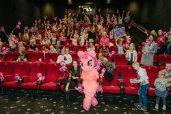 Size: 2048x1365 | Tagged: safe, pinkie pie, g4, my little pony: the movie, cinema, clothes, cosplay, costume, estonia, group photo, irl, multeity, photo, ponysuit, theater, too much pink energy is dangerous