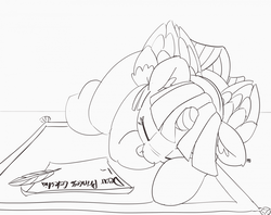 Size: 1280x1014 | Tagged: safe, artist:pabbley, twilight sparkle, alicorn, pony, g4, 30 minute art challenge, cute, female, letter, lying down, mare, monochrome, quill, sleeping, solo, tongue out, twiabetes, twilight sparkle (alicorn)