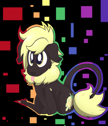 Size: 1361x1589 | Tagged: safe, artist:dragonpone, derpibooru exclusive, oc, oc only, oc:cash, dog pony, hybrid, original species, cheek fluff, chest fluff, colored hooves, ear fluff, floppy ears, fluffy, leonine tail, male, neck fluff, sitting, smiling, solo, tongue out, unshorn fetlocks