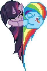 Size: 244x372 | Tagged: safe, rainbow dash, twilight sparkle, g4, female, heart, heart pony, lesbian, pixel art, ship:twidash, shipping, simple background, sleeping, transparent background