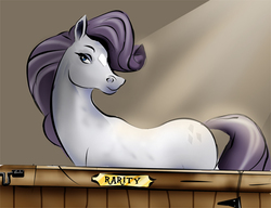 Size: 873x672 | Tagged: safe, artist:ltrm35a2, rarity, horse, g4, crepuscular rays, female, solo, species swap, stable
