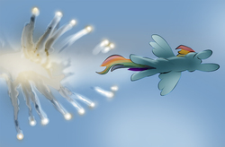 Size: 717x469 | Tagged: safe, artist:ltrm35a2, rainbow dash, pegasus, pony, g4, female, flares, flying, mare, sky, solo