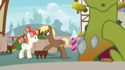 Size: 1754x987 | Tagged: safe, screencap, coco crusoe, rainbow stars, thorax, changedling, changeling, earth pony, pony, unicorn, g4, triple threat, female, fighting over a seat, king thorax, male, mare, stallion