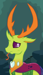Size: 886x1537 | Tagged: safe, artist:paskanaakka, derpibooru exclusive, thorax, changedling, changeling, g4, antlers, freckles, king thorax, male, solo, sparkles, tongue out