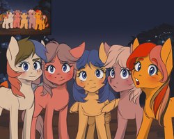 Size: 2500x2000 | Tagged: safe, artist:silbersternenlicht, baby bouncy, baby lickety-split, baby north star, baby quackers, baby tic tac toe, earth pony, pegasus, pony, g1, g4, the prince and the ponies, g1 to g4, generation leap, high res, night, redraw, scene interpretation, song, those newborn twins