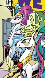 Size: 456x775 | Tagged: safe, artist:andy price, idw, king aspen, princess celestia, queen novo, deer, seapony (g4), friendship is magic #61, g4, my little pony: the movie, king, queen