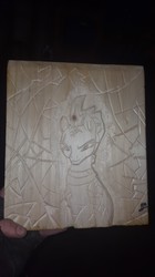 Size: 746x1328 | Tagged: safe, tempest shadow, g4, my little pony: the movie, carving, irl, photo, signed, traditional art, wood