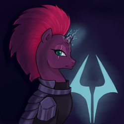 Size: 593x593 | Tagged: safe, artist:skowy, tempest shadow, pony, g4, my little pony: the movie, broken horn, eye scar, female, horn, mare, scar, solo, sparking horn