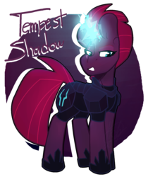 Size: 1024x1218 | Tagged: safe, artist:eivilpotter, tempest shadow, g4, my little pony: the movie, broken horn, eye scar, female, glowing horn, horn, horseshoes, mare, scar, simple background, solo, sparking horn, transparent background